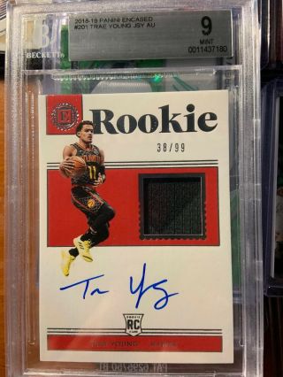 2018 - 19 Panini Encased Graded 9 Rookie Jersey 10 Auto 201 Trae Young /99