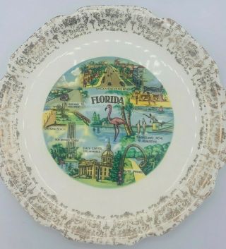 Vintage Florida Souvenir Plate 9 " Featuring Pink Flamingo
