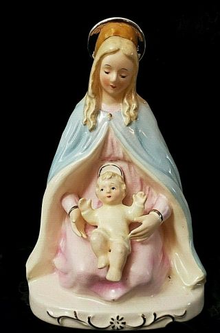 Vintage Virgin Mary Blessed Mother & Child Jesus Figurine Statue Planter