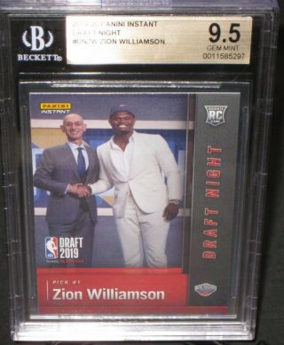 Bgs 9.  5 Gem - 2019 Panini Instant Zion Williamson Rookie Basketball Card Rc