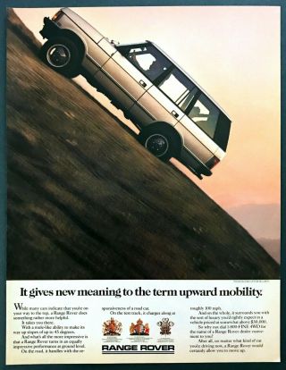 1987 Land Rover Range Rover Uphill Photo " Upward Mobility " Vintage Print Ad