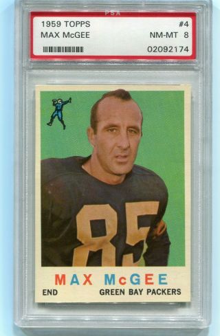 1959 Topps Football Max Mcgee Rookie 4 Packers Psa 8 Nm - Mt $60