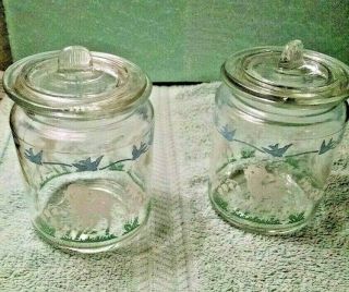 Vintage Nursery Changing Table 2 Glass Jars W/lid Fawn,  Bluebirds,  And Flowers