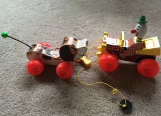 Vintage Fisher - Price Jalopy Clown Car 724 And Little Snoopy Dog Pull Toy