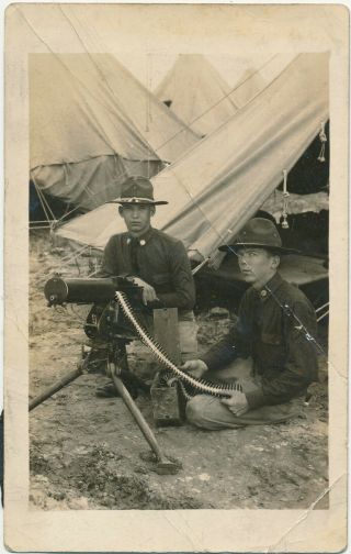 Vintage Real Photo Postcard Wwi Browning M1917 Machine Gun Soldiers