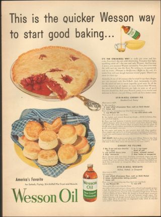 1954 Vintage Ad For Wesson Oil`retro Bottle Recipes Cherry Pie Photo (051219)