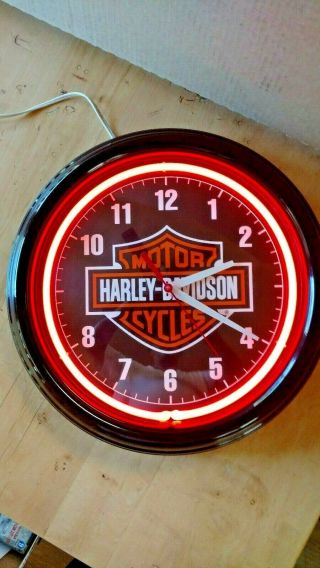 Harley - Davidson Bar & Shield 15 " Orange Neon Wall Clock Hdl - 10603