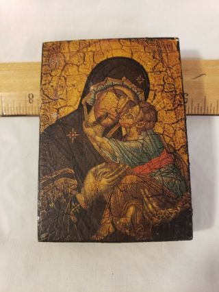 Vintage Religious Icon Mary And Child Hand Made Miniature Icon