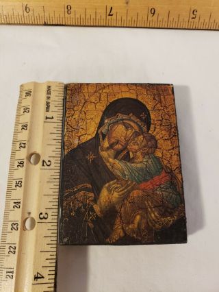 Vintage Religious Icon Mary and Child Hand Made Miniature Icon 3