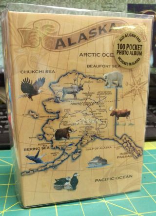 Alaska Photo Album Holds 100 4x6 Photos - Map With Animals Comes W Postcard