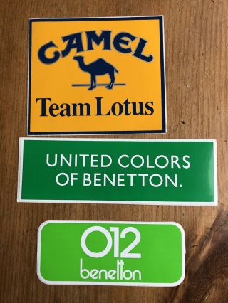 3 Vintage 1980s Formula 1 Stickers Camel Lotus Benetton
