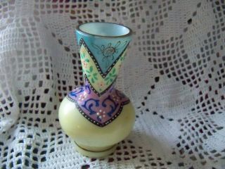 Vtg Antique Hand Painted Multi - Color Floral Milk Glass Flower Vase Signed