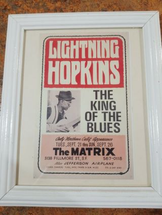 Vintage Lightning Hopkins / Jefferson Airplane Concert Venue Print Framed