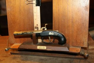 Vintage Souvenir Of The Alamo Flintlock Pistol Lighter And Wood Stand