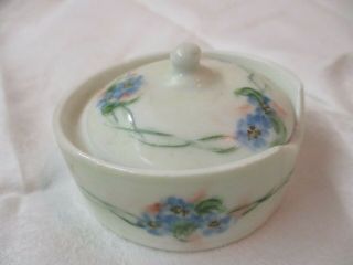 Vintage Rc Bavaria Porcelain Trinket Box With Lid Hand Painted Blue Flowers