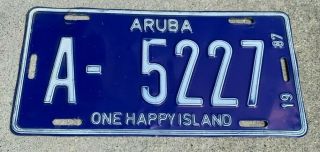 Vintage 1987,  Aruba License Plate " A - 5227 " (one Happy Island)