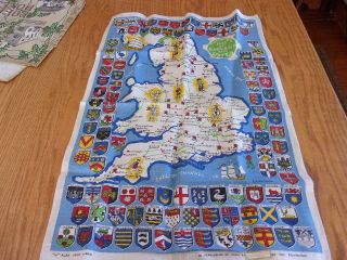Vintage Linen Historical Map Of England And Wales Webbs Pure Linen Ireland