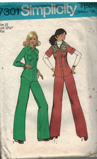 7301 Uncut Vintage Simplicity Sewing Pattern Misses Shirt Jacket Pants 1970 