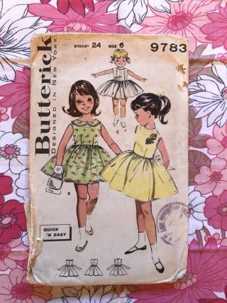 Butterick 9783 Sewing Pattern Complete 1950s 1960s Vintage Retro Girls Dress