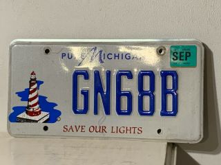 Pure Michigan “save Our Lights” License Plate Light House Gn68b Exp 9/2016 Uk