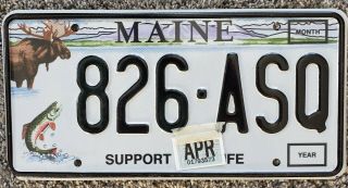 Maine " Support Wildlife " License Plate With Moose,  Fish
