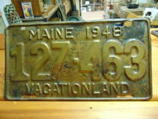 Vintage Maine License Plate Bronze 1948 Auto Road Street Collectible