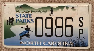 2012 North Carolina Specialty License Plate 0986sp,  Nc,  State Parks