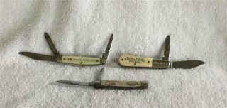 Three Vintage Advertsing Knives Kipple Farms - Jacques Seeds - Northrup Seeds
