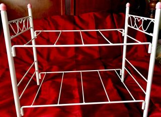 Metal Baby Doll Bed White Vintage Heart Scroll Bunk Bed 18” Doll Or Baby Dolls