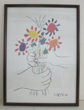 Picasso Bouquet Of Peace (1958) - Vintage 1990s Lithograph Poster Framed 24x33