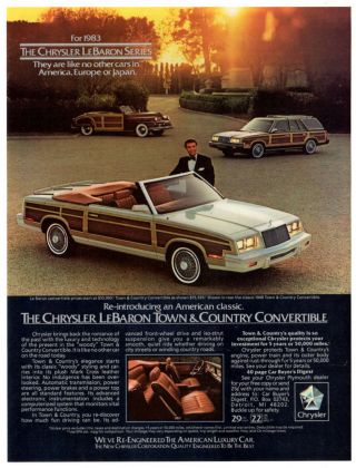 1983 Chrysler Lebaron Series Vintage Print Ad Woodie Car Montalban Usa