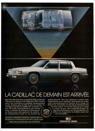 1985 Cadillac Fleetwood Vintage Print Ad Silver Car Photo French Canada