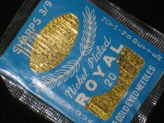 Old Sewing Item Vintage Packet Nickel Plated Gold Eyed Needles Royal Made Japan