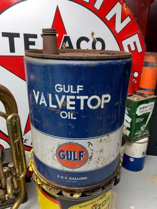 Vintage 5 Gallon Gulf Valvetop Motor Oil Can Nr