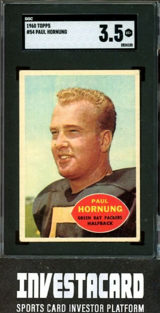 1960 Topps Paul Hornung 54 Vintage Football Card Green Bay Packers Sgc 3.  5