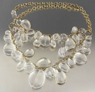 Vintage 80’s Gold Tone & Multi 2 Strand Clear Plastic Bead Necklace
