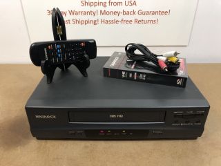 Magnavox Vhs Hq 4 Head Vcr - Model Vrt222at21 W/ Remote,  Cables,  & Blank Tape