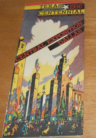 1936 Dallas,  Texas Centennial Central Exposition Brochure Foldout Map