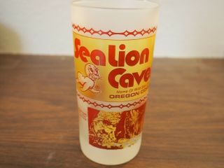 Vtg Sea Lion Caves Oregon Coast Frosted Glass Cup Barware Euc Souvenir 70s 80s