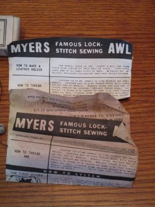 TWO VINTAGE C A MYERS SEWING AWLS ONE CHICAGO,  IL 2
