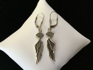 Harley Davidson Sterling Angel Wings With Bar And Shield Drop Earrings