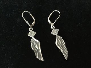 Harley Davidson Sterling Angel Wings With Bar And Shield Drop Earrings 2