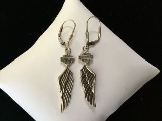Harley Davidson Sterling Angel Wings With Bar And Shield Drop Earrings 3