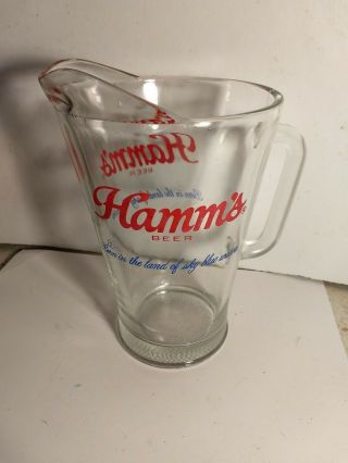 Vintage Hamm’s Beer Pitcher “from The Land Of Sky Blue Waters” Glass 60 Oz Bar