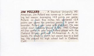 Hofer Jim Pollard Autograph Signed Vintage Cut 3x5 Index Card D93 1947 - 55 Lakers