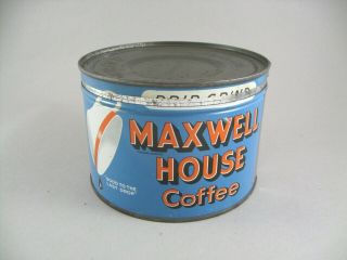 Vintage Maxwell House One Pound Coffee Can Tin Drip Grind W/ Lid Orange Letters