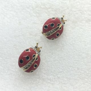 2 Signed Sj Vintage Ladybug Brooch Pins Rhinestone Enamel Jewelry