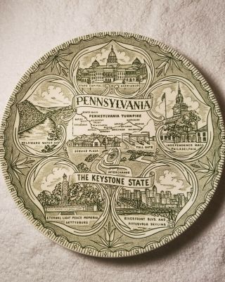 Pennsylvania Turnpike Souvenir Plate Green White 9 1/4 " Vintage Keystone State