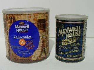 2 Vintage Maxwell House Collector Coffee Tins Cans 1 - 3lb 1 - 1lb