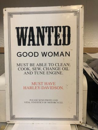 Rare Vintage Harley Davidson Women Wanted Tin Sign